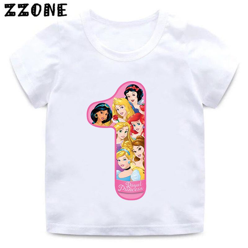 Different Princess Cinderella Number Print Girls Clothes 1 2 3 4 5 6 7 8 9 Years Birthday Kids Tshirt Baby Boys Children T-Shirt