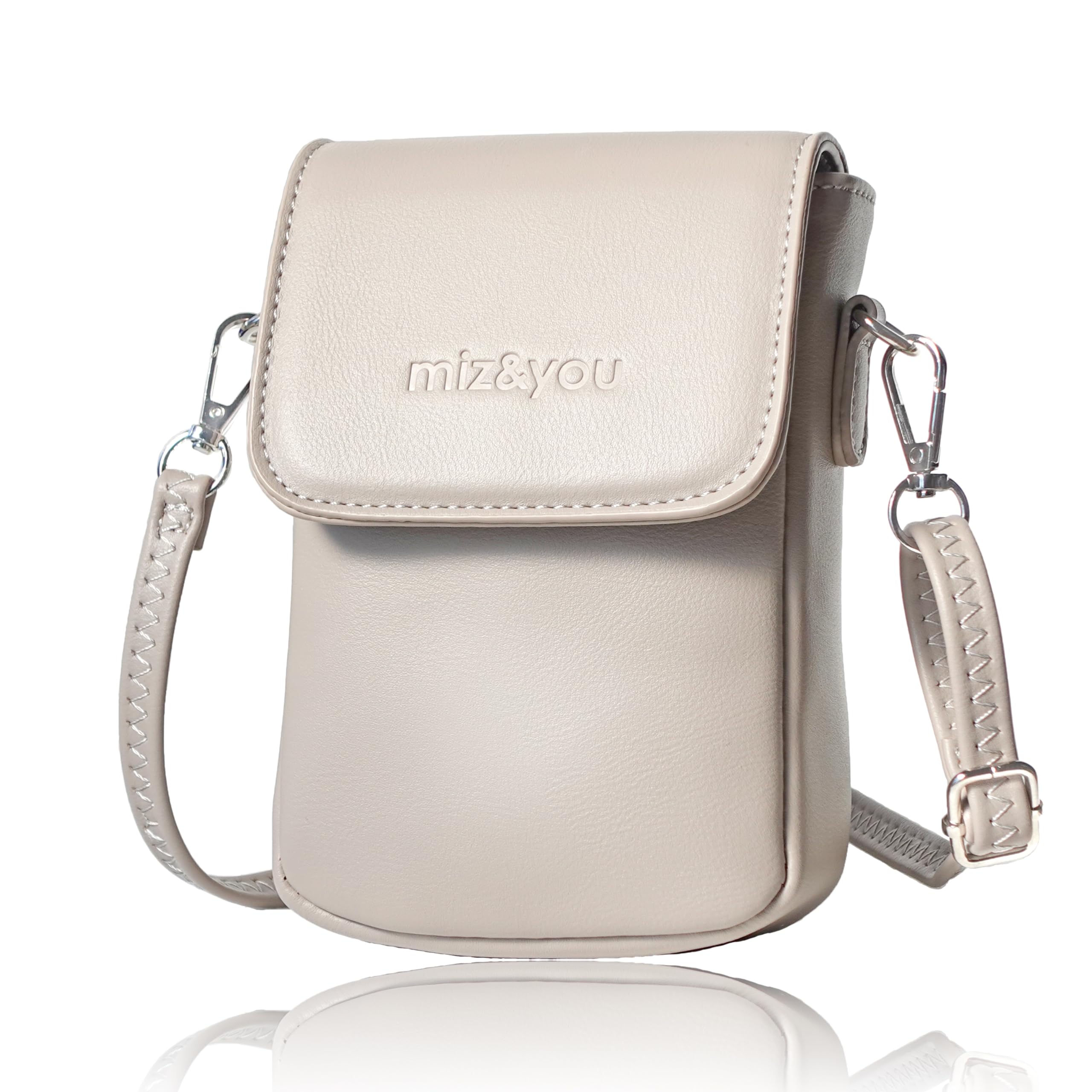 

[miz&you] Smartphone Pouch, Smartphone Shoulder Bag with a thick gusset for easy use, keeps your smartphone close at hand and easy to access (Beige)