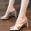 French Niche Open-toed Mesh Silk with Slippers Women's Summer New Sweet Outer Wear Stiletto High Heels Women's