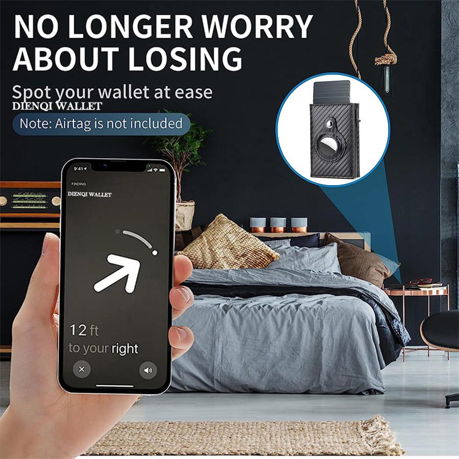 Rfid Karbon Fiber Airtag Cüzdanları Erkek Kartlık İnce İnce Cüzdanlar Deri Cüzdan Apple Air Tag İçin Çantalar Akıllı Siyah Cüzdan