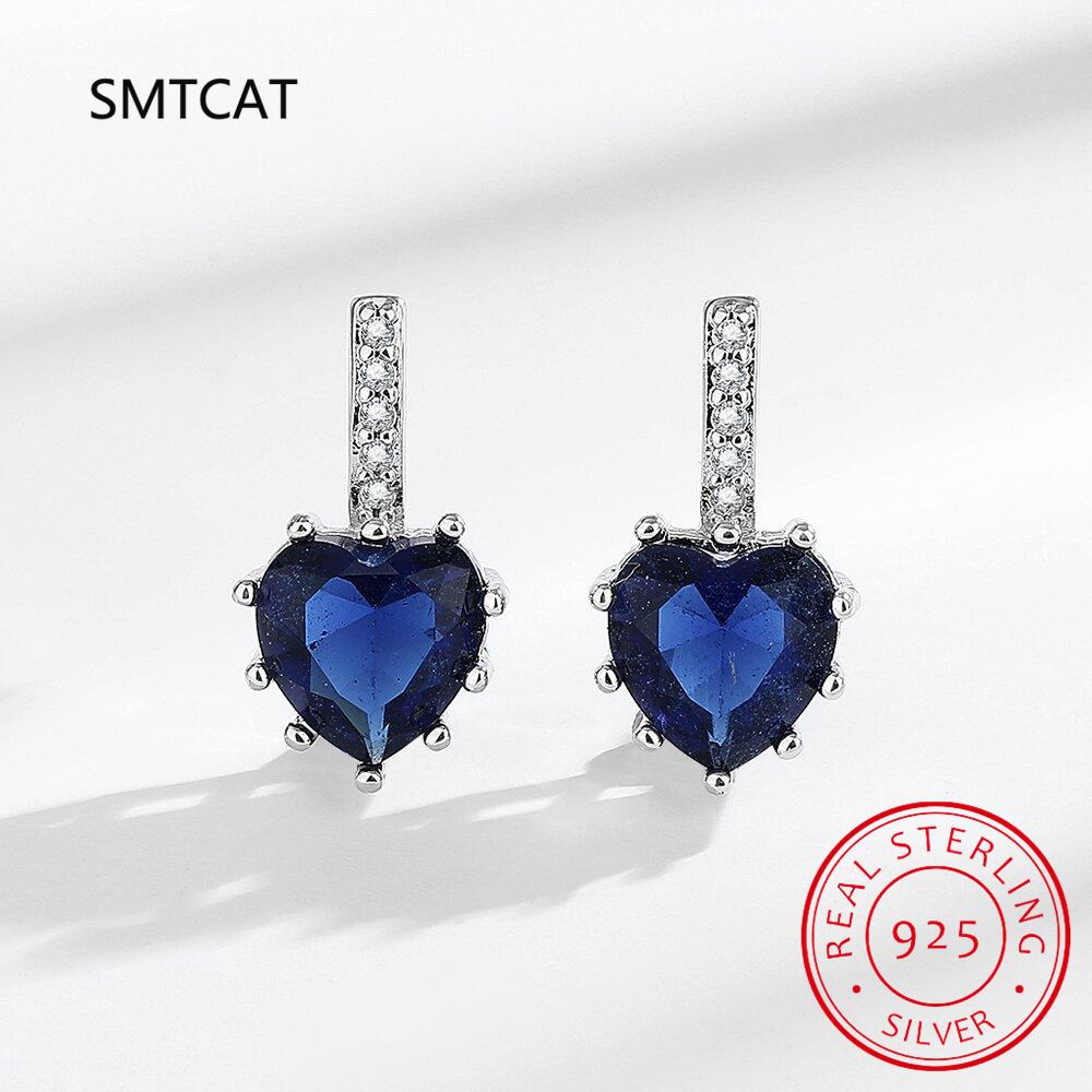 Heart Genuine Natural Garnet Red Ruby 925 Sterling Silver Stud Earrings for Women Fashion Statement Gemstone Jewelry Oorbellen