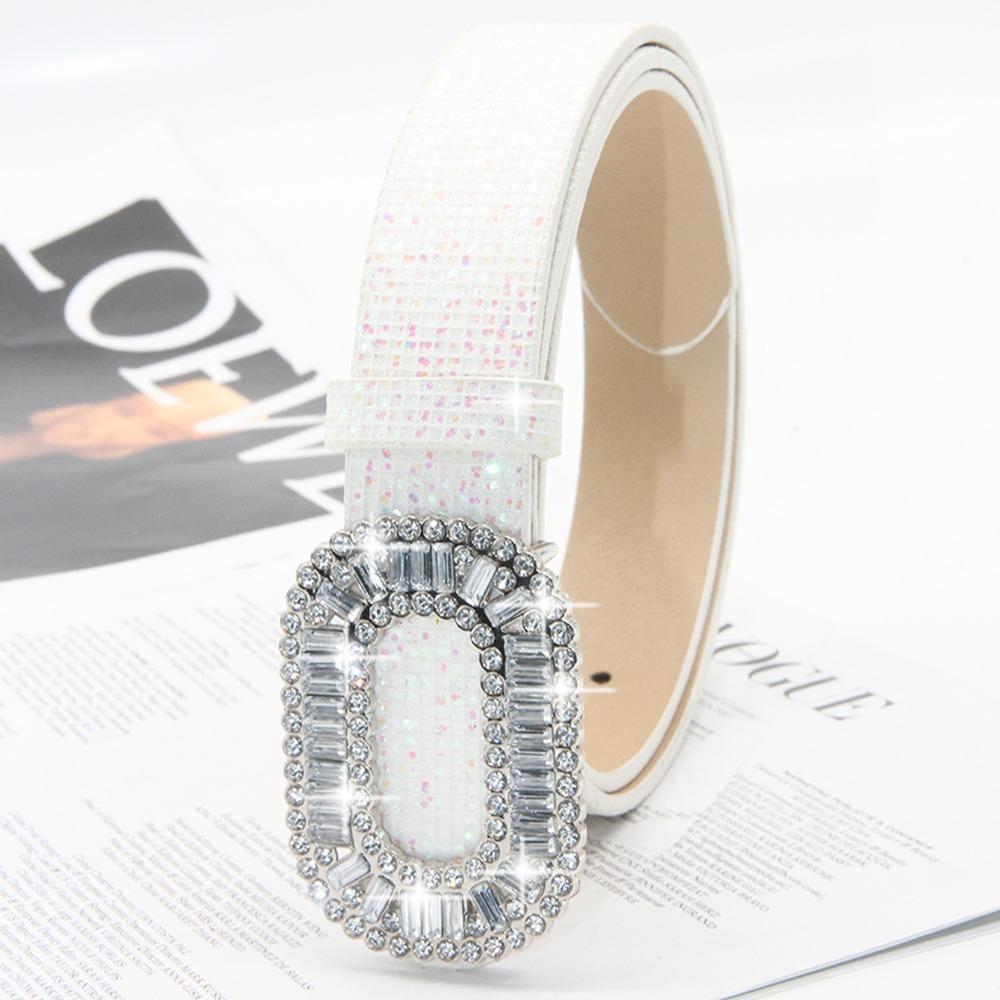 Glitter Sparkling Rhinestone Belt Versatile Slide Buckle Belt Fashion Trendy Waistband Women
