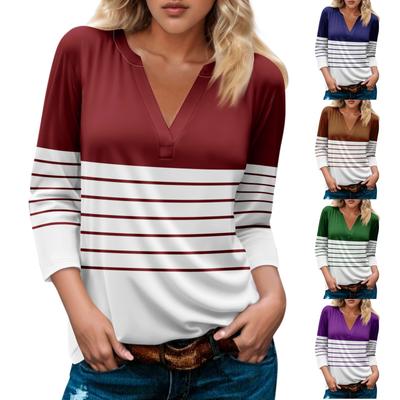 Damen Modisches Und Lässiges Print V-Ausschnitt 3/4-Ärmel T-Shirt Top Basic V-Ausschnitt Reguläres Top