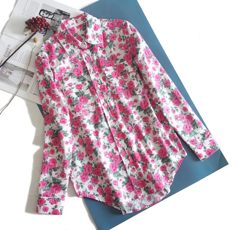 

Женская рубашка из хлопка с длинным рукавом и принтом ретро-Роза Каролины с двойными карманами L (Approx. 120 lbs, 80ABC)