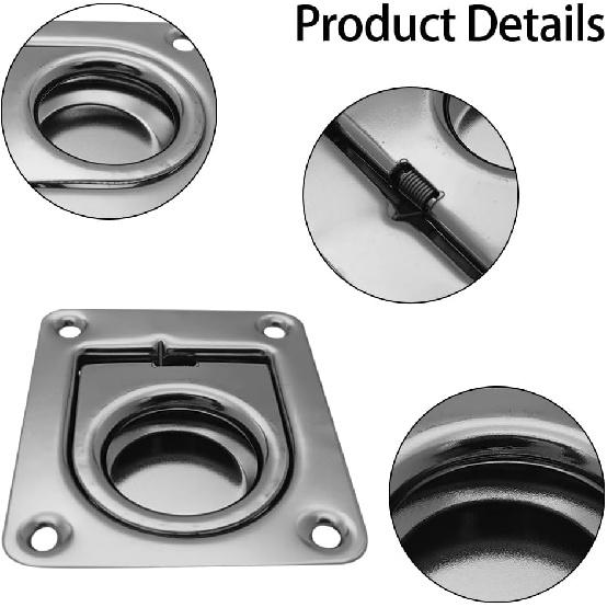 DONGKER Recessed Tie Down D-Rings Anchors,4 PCS Stainless Steel Flush Mount D-Rings with 16 Screws for Boats Trailers Trucks