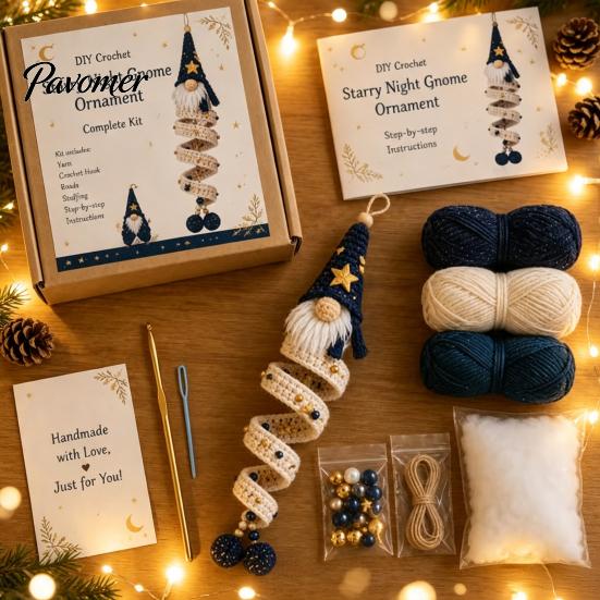 Parent Child Interaction Activities DIY Crochet Gnome Ornament Kit, Christmas Theme Soft Knitted Craft Thanksgiving Handmade Gift Sets Set,