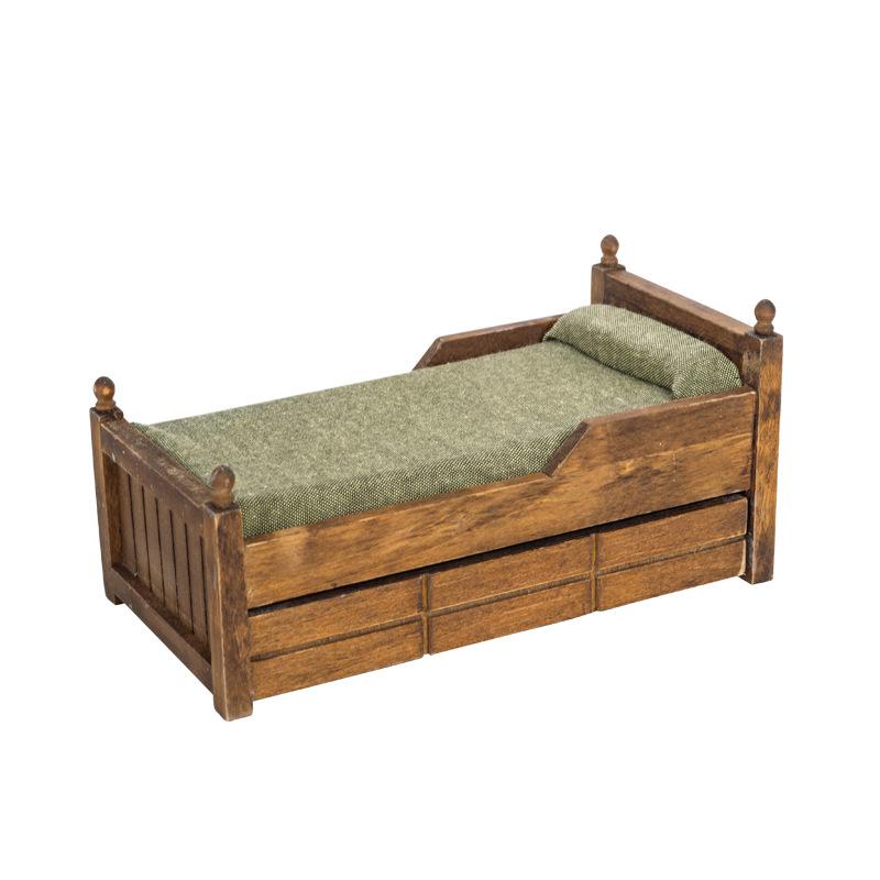 

1:12 Dollhouse Wooden Single Bed With Drawers Modern Wood Tone Miniature Furniture Bedroom Scene Decor For Dollhouse Ornament