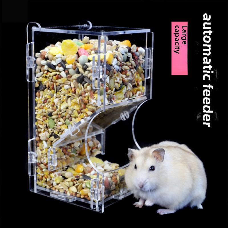 Comedero acrílico transparente para hámster con plataforma de juguete y columpio
