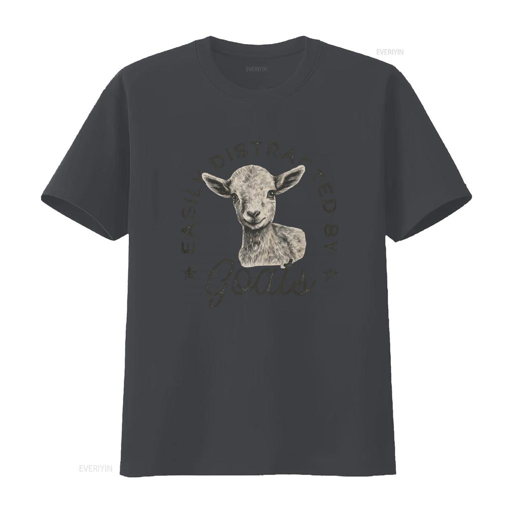 Easily Distracted By Goats T Shirt Cute Farm Animal Lover  vintage Washed Comfortable designer clothes Stylish homme Versatile