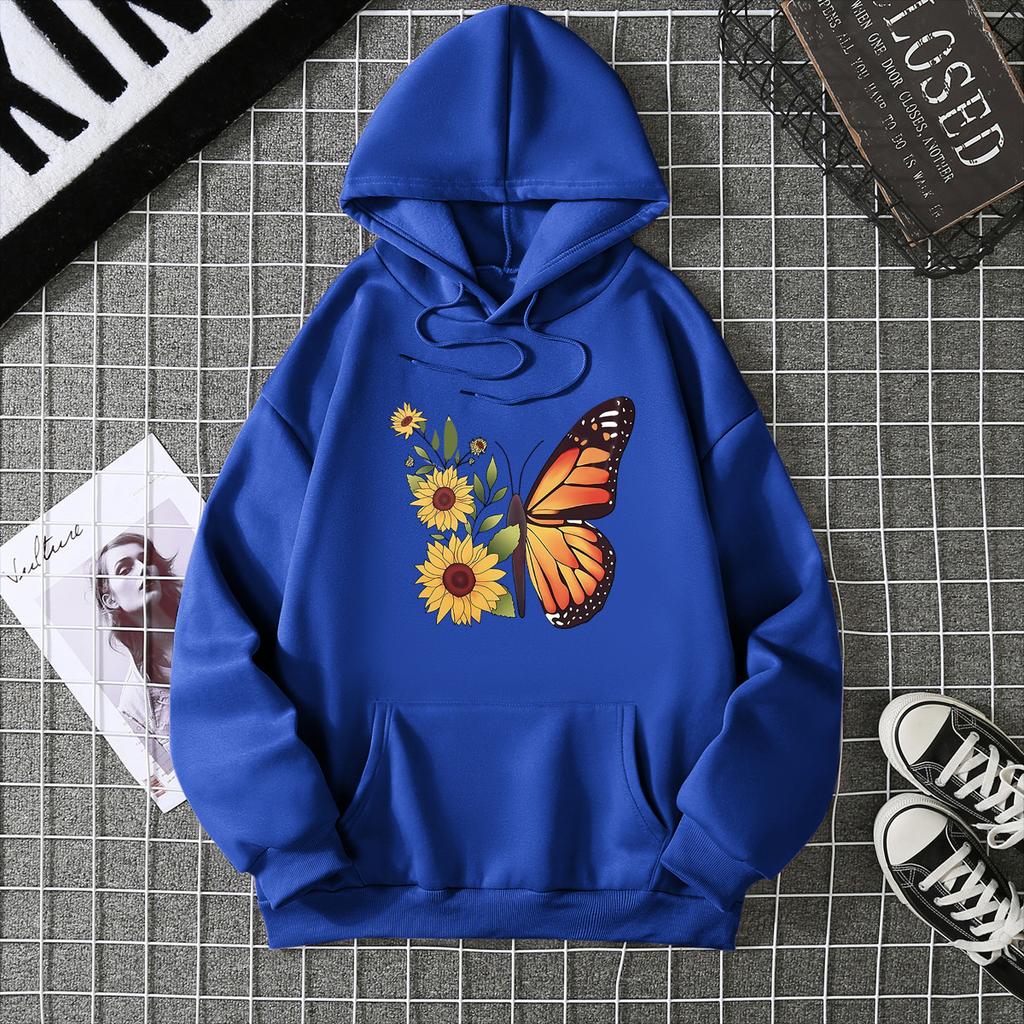 2025 autumn and winter fleece women's sweater threaded cuffs hem loose thermal hooded