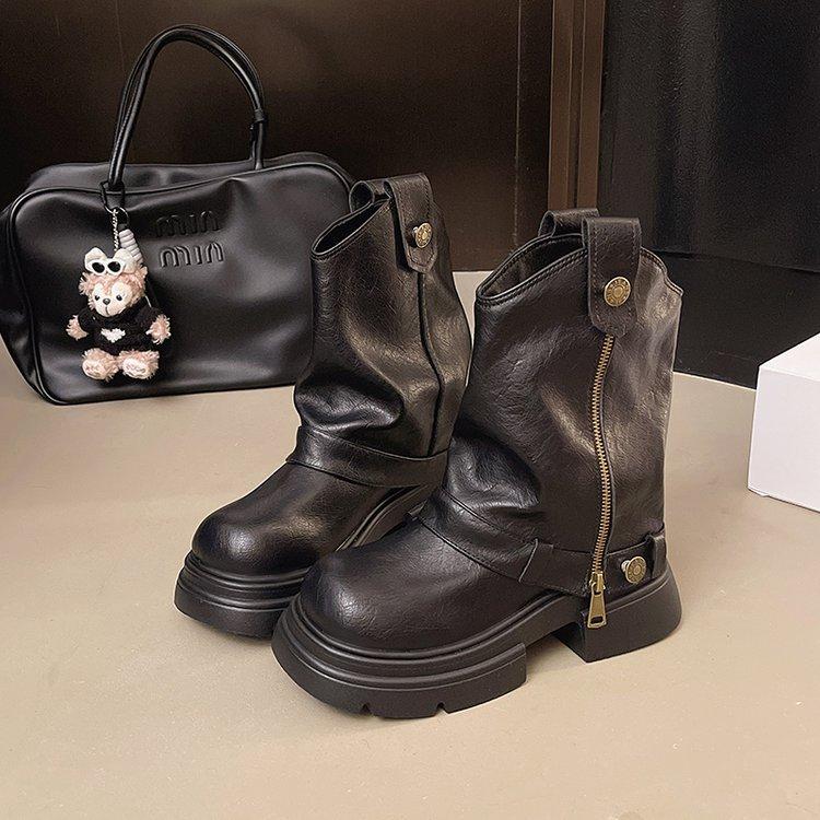 Women Short Boots 2026 Autumn Winter Platform Thick Heel Fashion Belt Buckle Shoes Street Style Banquet Motorcycle Botas Mujer