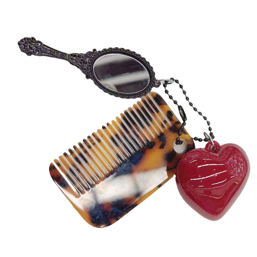 Fashionable Keyring Multifunctional Comb Heart Mirror Keychain for Stylish Hair Care Creative Key Ring Bag Pendant