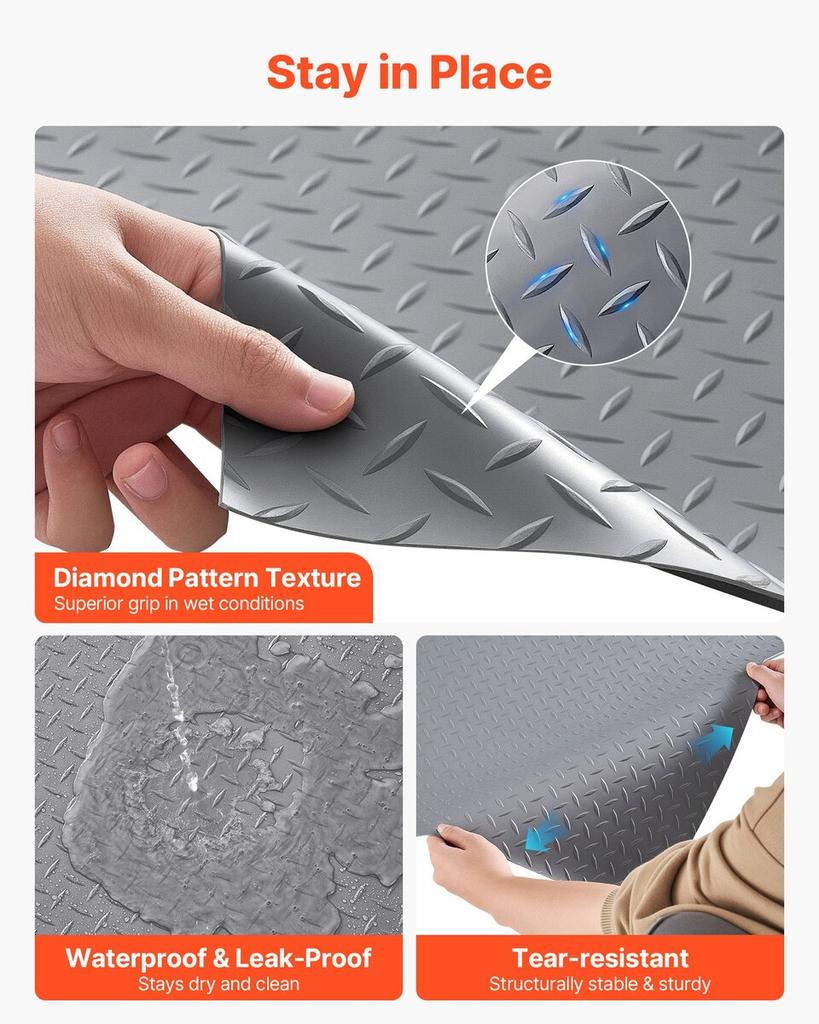 Garage Floor Roll, 2.28 X 6.1 M Garage Flooring Mat, 2.2 Mm Thickened PVC Diamond Plate Floor Protector Mat with Double-sided Tape, Non-Slip, Easy To