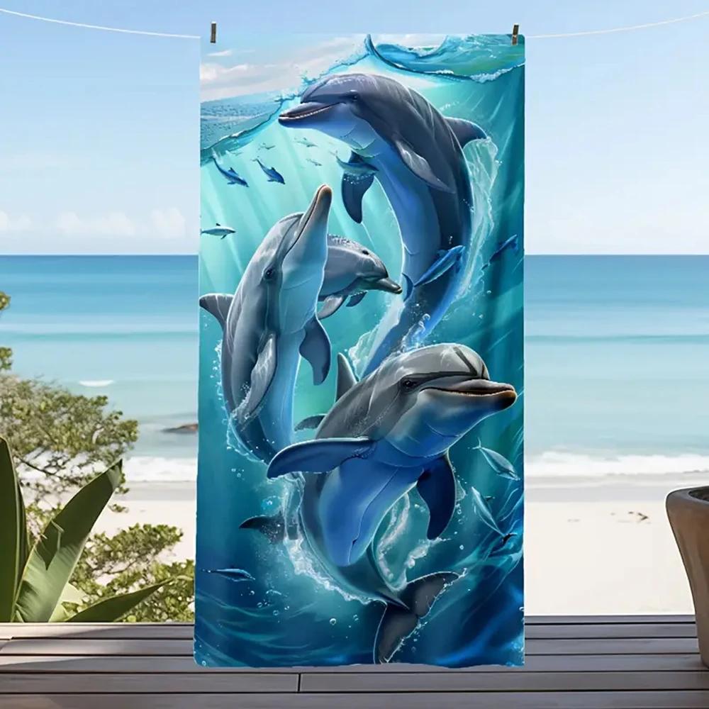 

Dolphin Pattern Beach Towel, Digital Printing Thin Quick-Dry Anti-Sand Microfiber Lightweight for Swim Yoga Travel Gym Gift W40*H60(CM)