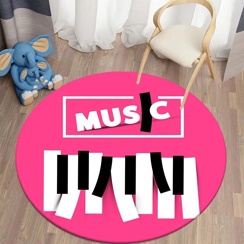 Music Note Round Carpet for Living Room Area Rugs Kids Carpets Non-slip Floor Mat for Kids Bedroom Carpet Children's Play Mats
