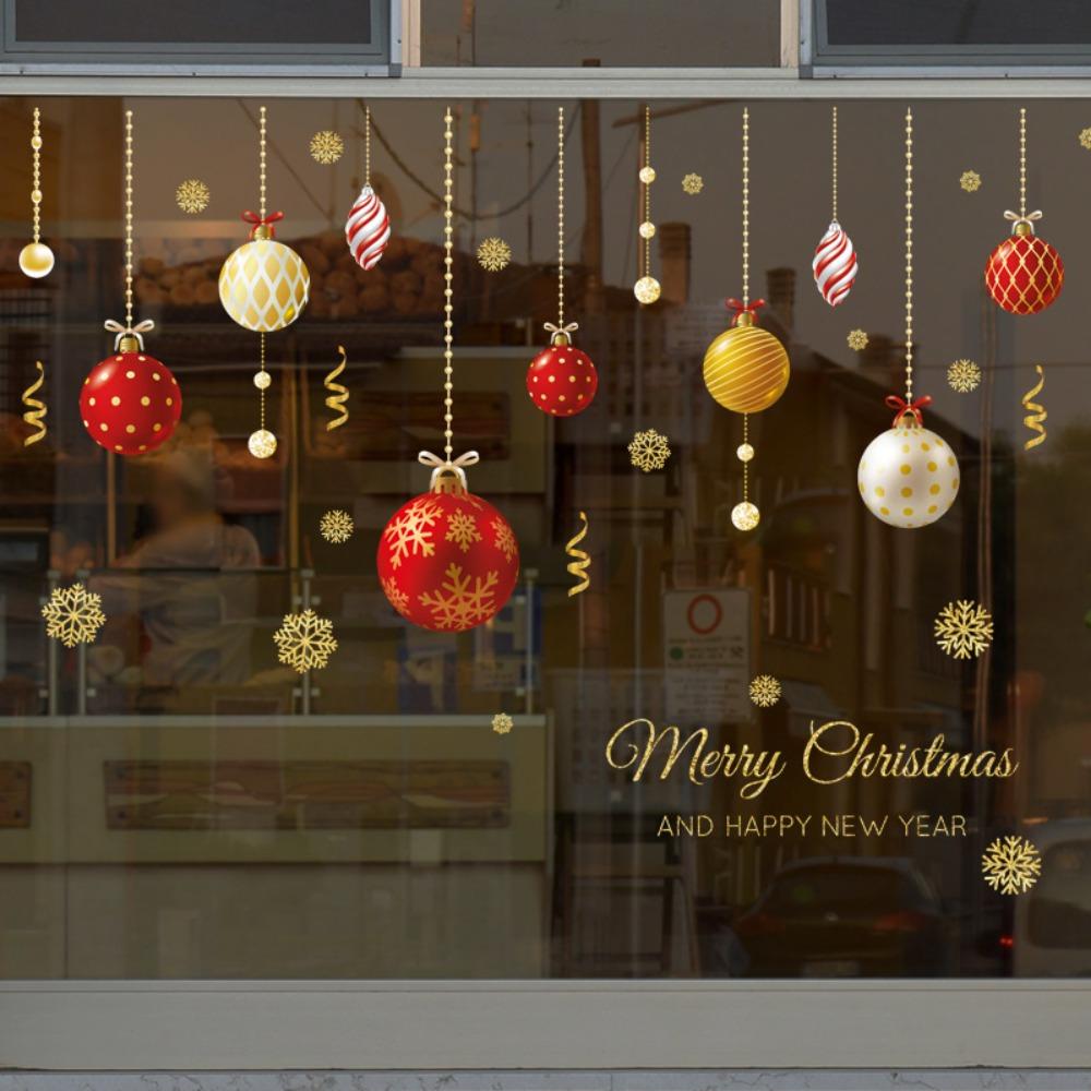 

Christmas Wall Stickers Colored Ball Santa Claus Home Decor for Wall Home Shop Glass Window New Year Room Decoration Stickers