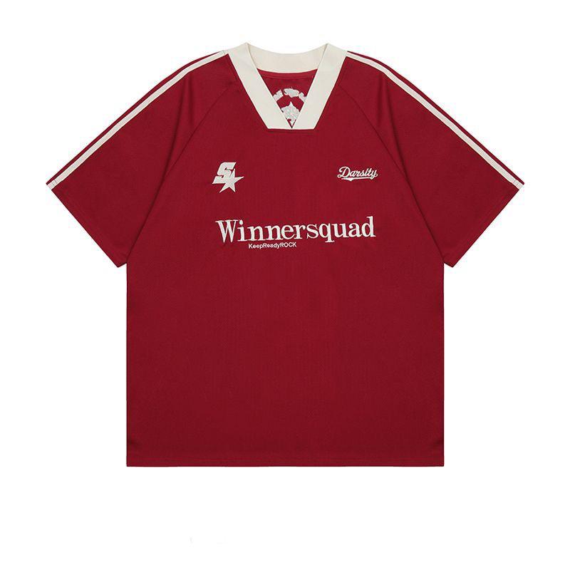 2024 Summer Unisex Oversized V-Neck Embroidered T-Shirt