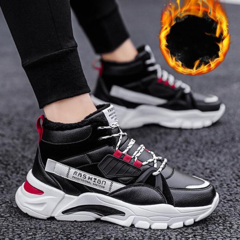 Fashion Shoes Men Plush Warm High Top Lace-up Snow Boots Mens Fashion Sneakers Platform Casual Winter Shoes Male Outdoor Shoes