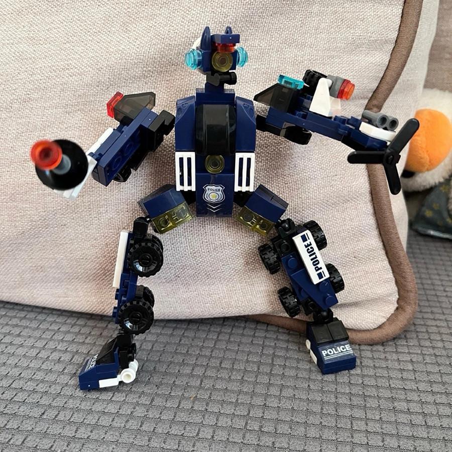6 IN 1 City Engineering Car Police Truck Mech Dinosaur Building Blocks Tank Helicopter Bricks Fire Fighting Set Toys for Children