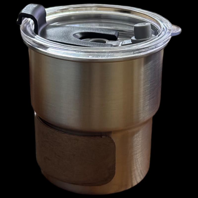 Stainless Steel Camping Mug with Lid and Wood Sleeve