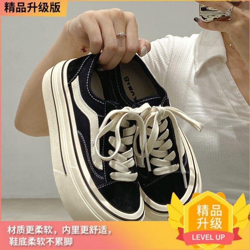 

Нишевые повседневные парусиновые туфли 2025 новая летняя студенческая универсальная маленькая белая обувь на платформе, супермягкая обувь 40 чёрный