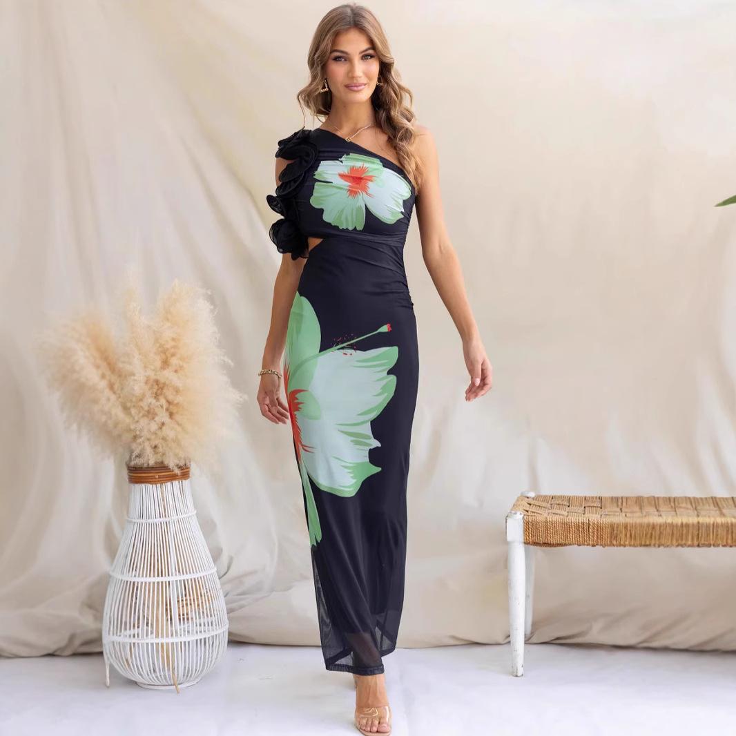 

A New Summer Fashion One-shoulder Fitted Dress XL чёрный