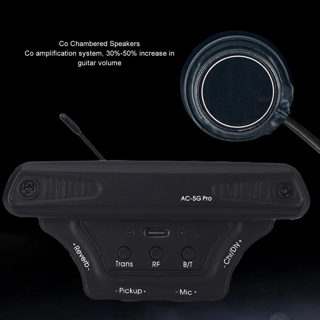 Fockety Acoustic Guitar Pickup Active Vibration Sound Hole Bluetooth Microphone Tone Volume Control Type-C Charging Port