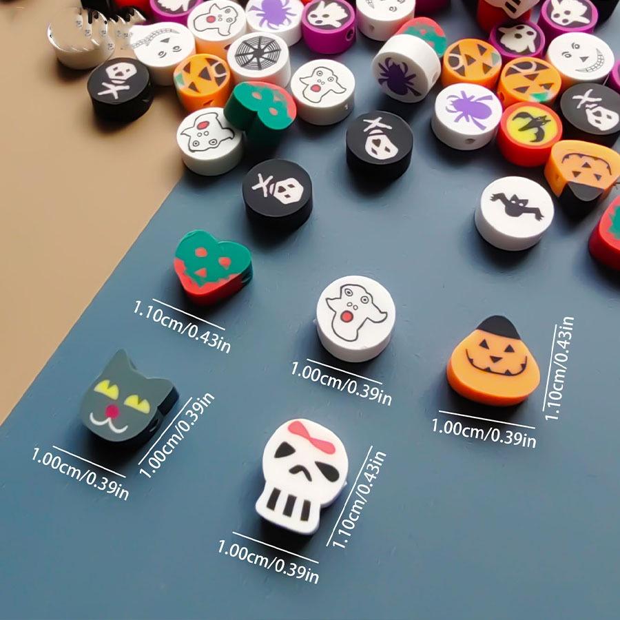 Halloween Soft Clay Skull Handmade Beaded Bracelet,DIY Bracelet for Women & Kids Handmade Beaded Bracelet Set