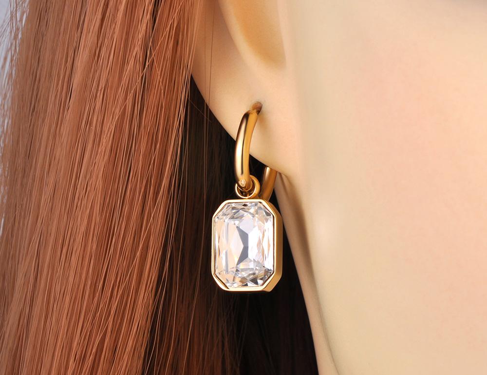 Lokaer Stainless Steel Geometric Square Hoop Earrings Sparkling Cubic Zirconia Crystal Earrings Jewelry For Women