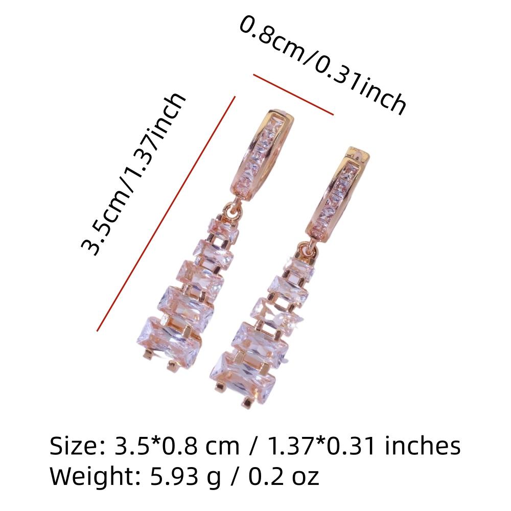 1 Pair Fashion Geometric Trapezoid Zirconia Dangle Earrings for Women Golden Earring Jewelry Party Accessories