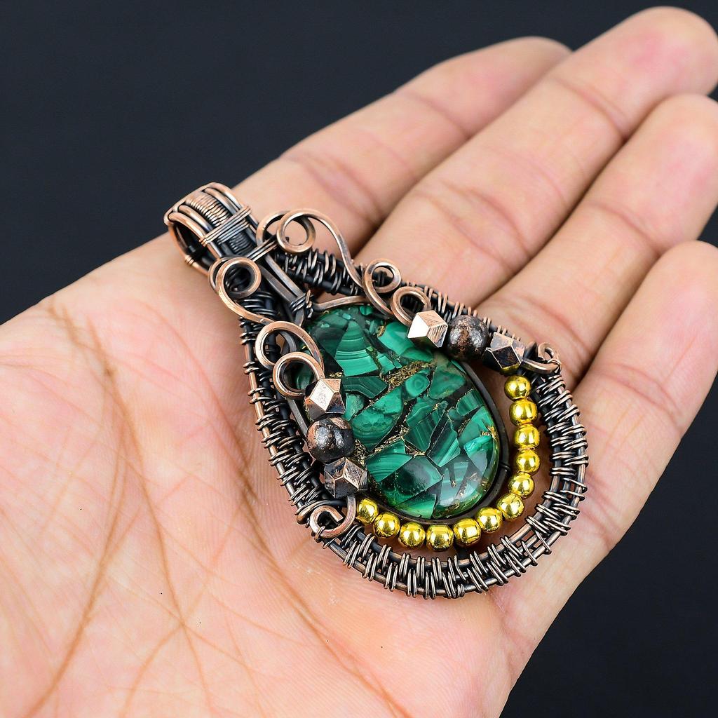 Copper Malachite Jewelry, 999 Copper Wire Wrapped Pendant Handmade Gemstone Jewelry, Gifts For Wife Brand New Pendant
