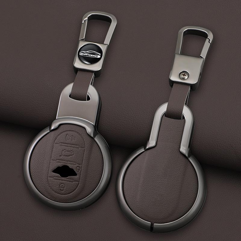 For Bmw Mini Cooper One Fun F54 F55 F56 R56 R57 R58 R59 R60 R61 Car Zinc Alloy Leather Key Case Holder Cover Keychain Accessorie