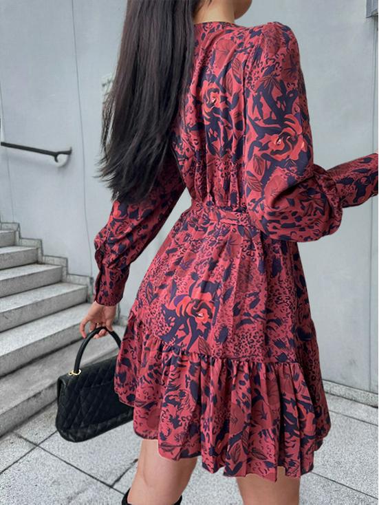 Diyun 2024 Autumn/Winter Elegant V-Neck Printed Women's A-Line Dress