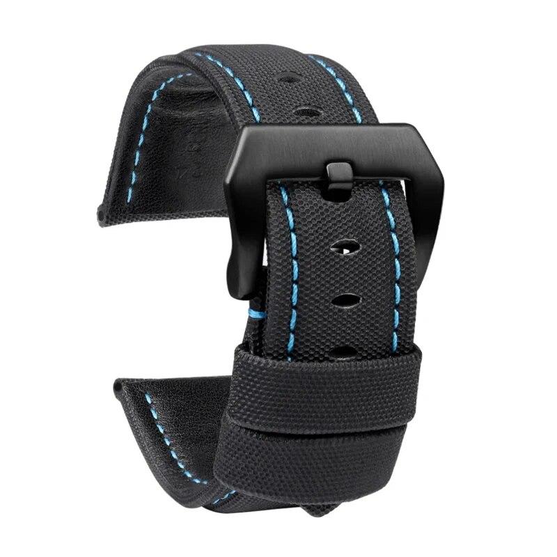 22mm 24mm 26mm Nylon Texture Leather Watchband for Panerai PAM01661 441 Marina Watch Strap Black Blue Line Watch Accessories