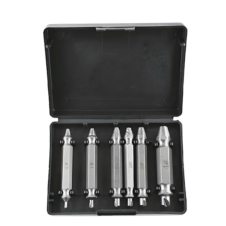 

Quick Removal Screw Fasteners Nut Extractor Tool 6pc Alloy Construction Multiple Size Set for Professional Workshop Use срібний