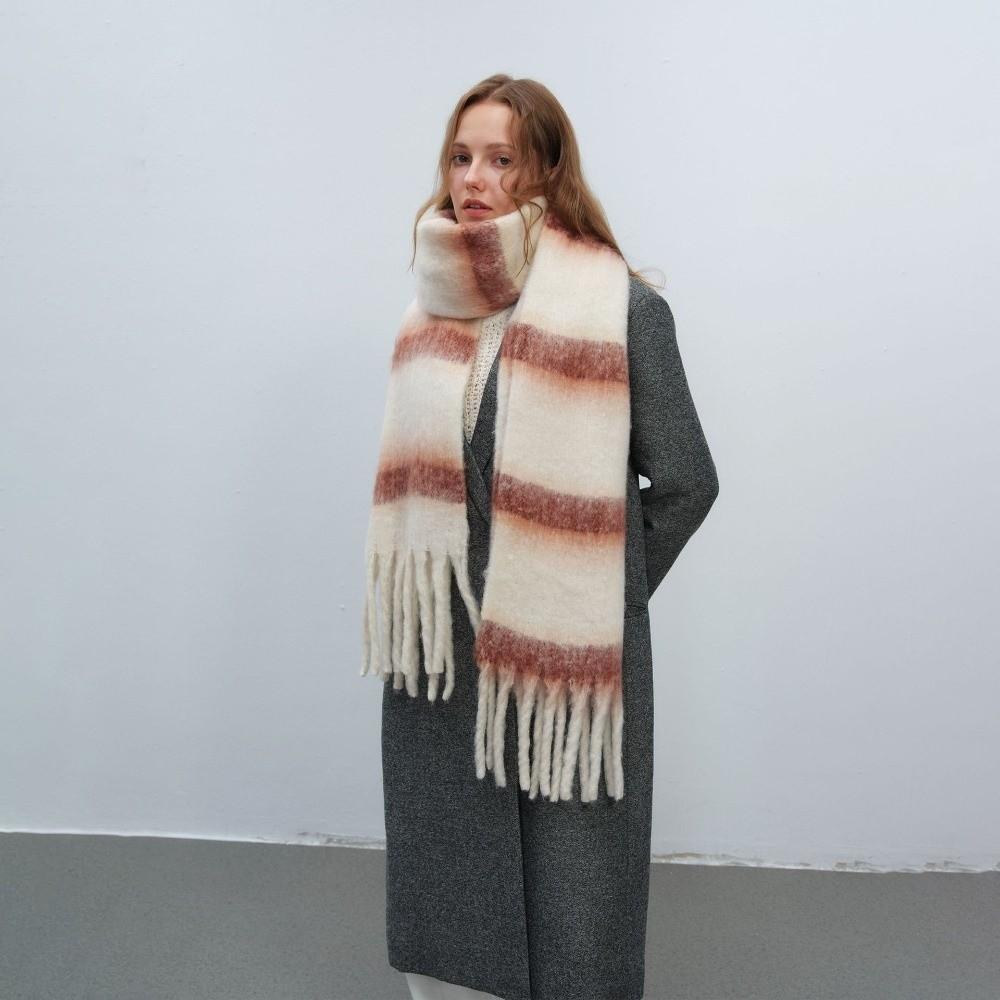 Plush Tassel Shawl Colorful Cashmere Scarves Classic Stripe Wool Scarf Girl