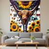 Highland Longhorn Cow Peeking Through Zipper with Sunflowers and Cows Wall Tapestry Farmhouse Decor for Kitchen Living Room Gift