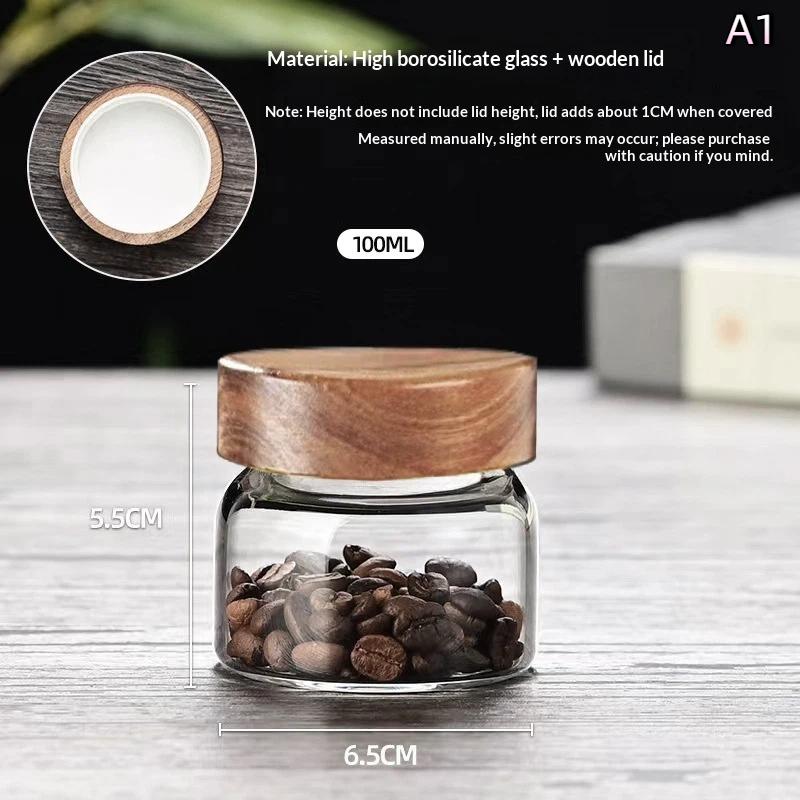 

Coffee Beans Sealed Tank Transparent Glass Container With Wood Lid Food Storage Jars Candy Dried Jars Household Organizer A1