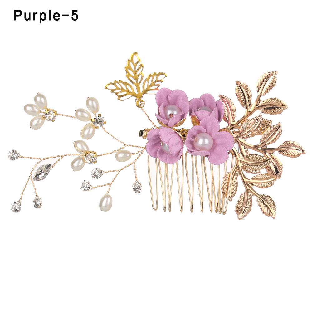 Fashion Elegant Blue Flower Women Hair Combs Headdress Prom Bridal Wedding Hair Accessories Gold Leaves Hair Jewelry Hair Pins