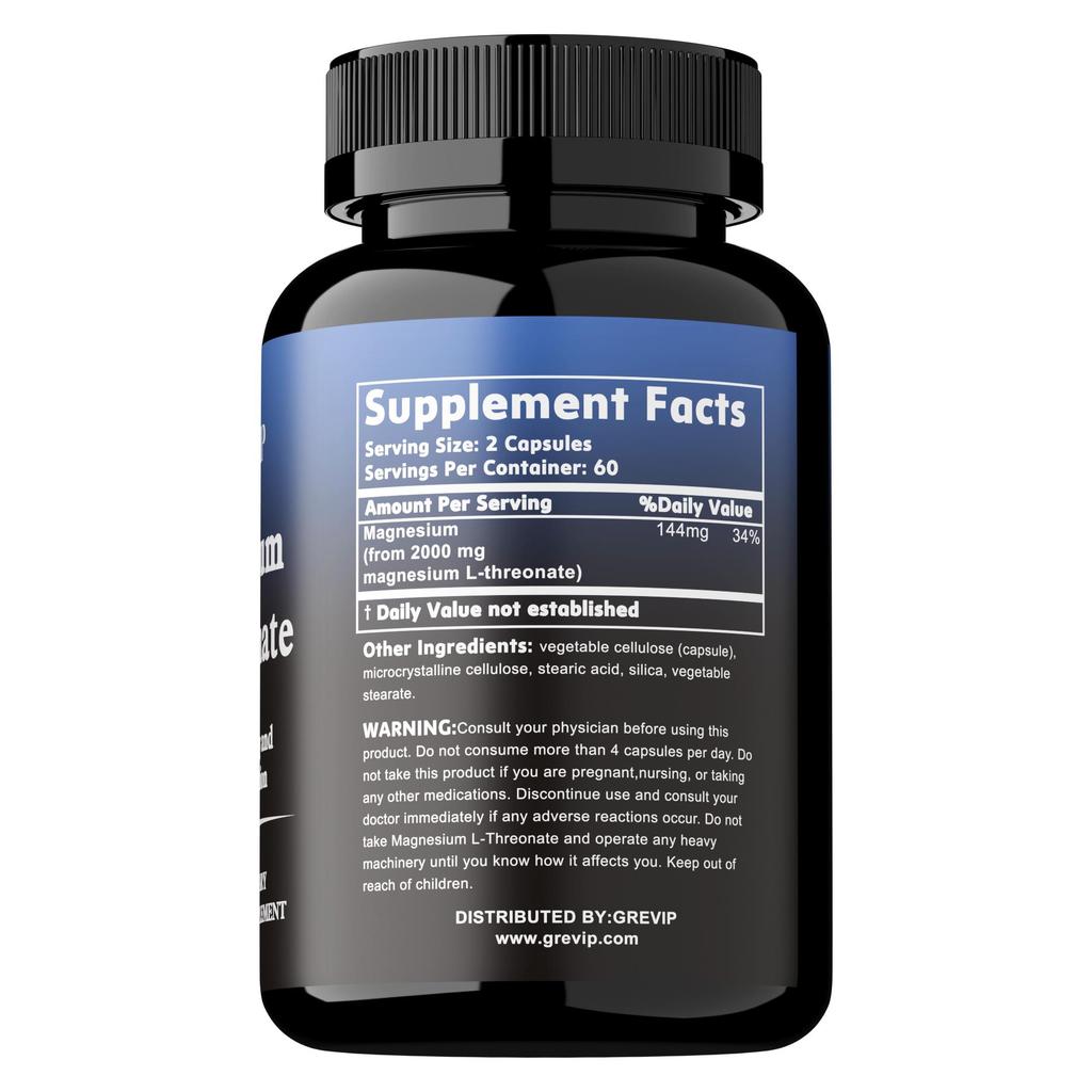 Nährkapseln mit hochdosiertem Magnesium-L-Threonat, natürlich extrahiert und leicht absorbierbar, für Erwachsene geeignet.