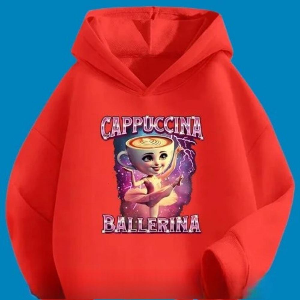 Cappuccino Printed Cartoon Children's Hoodie, Warm and Cute Hoodie for Autumn and Winter, Comfortable and Soft Top for Girl