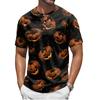 Men's Halloween Print Short Sleeve Henley Shirt Casual Button Up Top with Pumpkin Pattern Lightweight Breathable Fabric for Everyday Wear