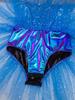 Girls Alien Costume Sequins Shiny Metallic Halter Sleeveless Built-In Crotch Press Buttons Briefs Mesh Tutu Dress