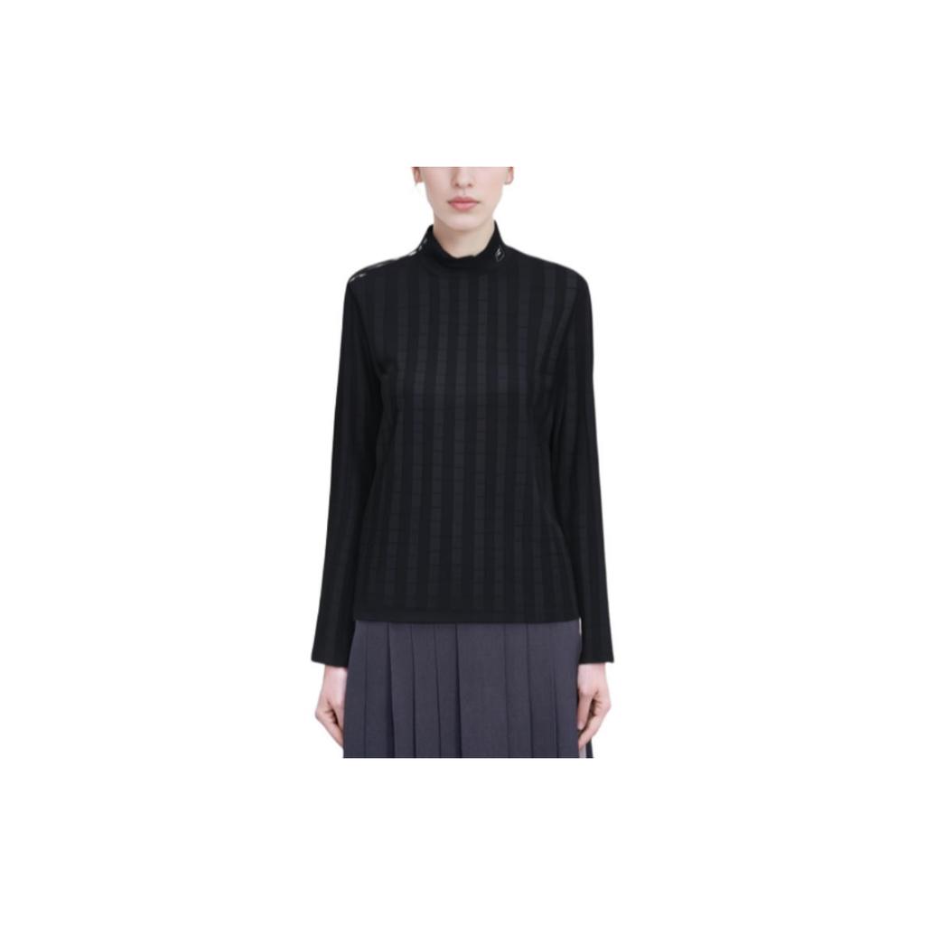 Fila Solid Color Casual Long Sleeve Knit Top Women Tops Black A11W215215F-BK