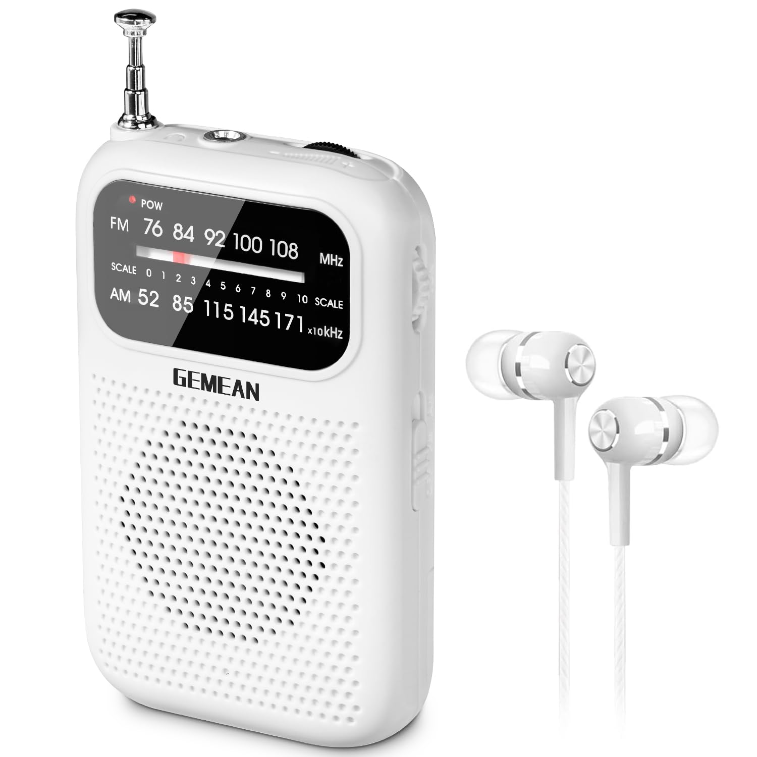 

Gemean Portable Radio with Wide Stereo Earphone Business Card Slim and Includes FM Speaker Earphones Operates on Two AAA Perfect for and Travel J-777 білий