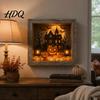 Halloween LED Night Light Shadow Box Frame DIY Lighted Craft Kit Wooden with Desktop Mantel Decor Sea Glass Stones Gothic Memory Display Case