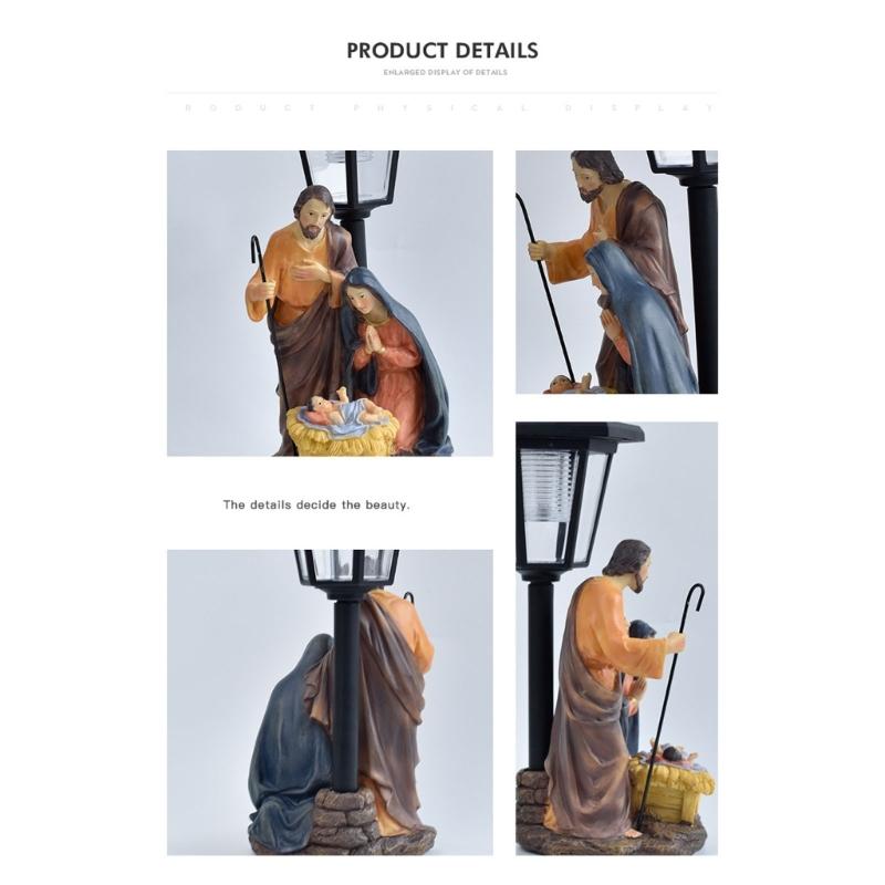 Solar Light Nativity Manger Scene Resins Sculpture Holy Family Ornament For Outdoor Garden Christian Home Decoration