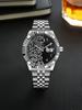 Arabic Numeral Embossed Art Dial Men's Steel Band Watch Business Calendar Quartz Watch Black and White Men's Watch Gift