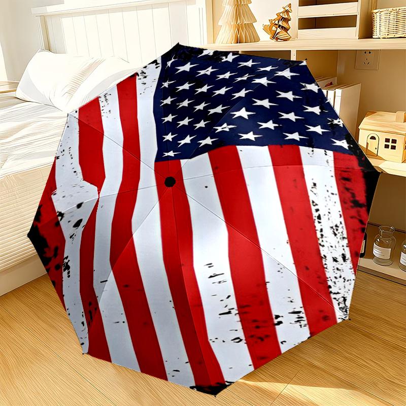 Liberty Statue With American Flag Automatic Folding Umbrella - 8-Rib Travel Umbrella with Auto Portable Case, Ideal Gift for Birthdays