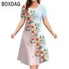 Oversized Women Dress Elegant Vintage 3D Floral Gradient Printed Dress Big Size Summer Short Sleeve Loose Casual A-Line Dress